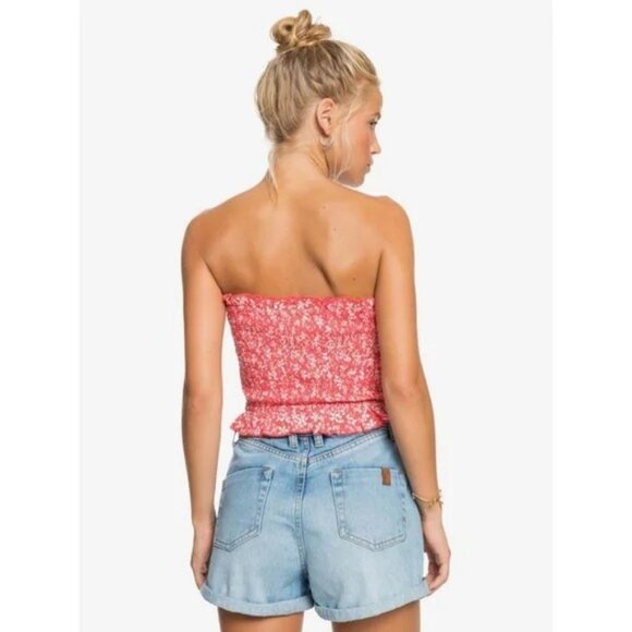 Roxy Secret Sister Crop Top Smocked Floral Red White 90s XS NWT - Picture 6 of 14